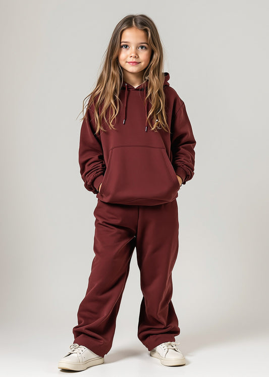 Girls Burgundy Hoodie Set